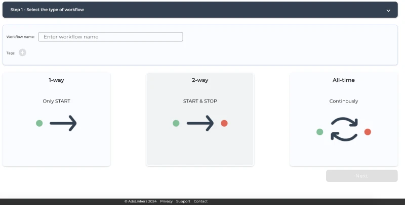 Types of Workflow available in AdsLinkers