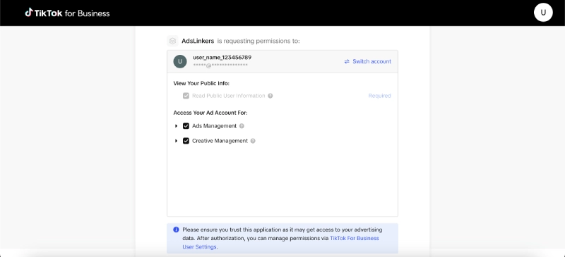 How to grant an access to TikTok ads for AdsLinkers app.
